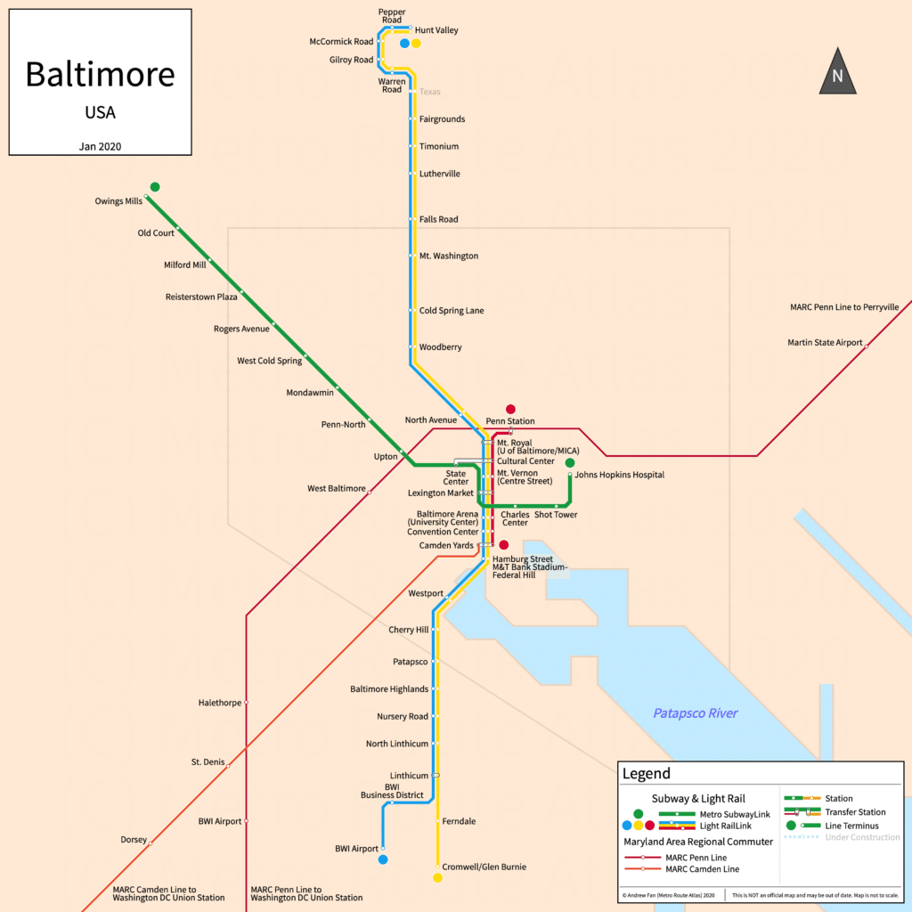 Baltimore Light RailLink map